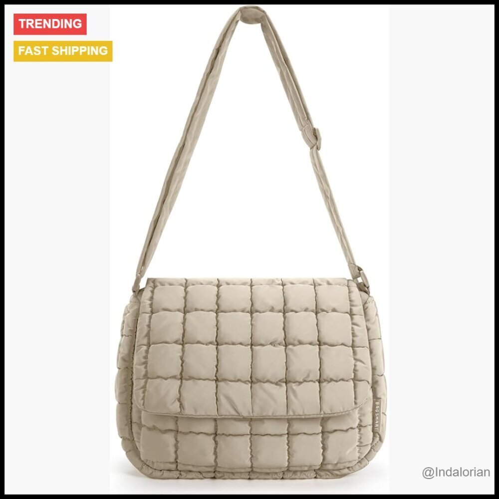 Quilted Puffer Crossbody Bag Lightweight Adjustable Strap Travel Chic Minimal